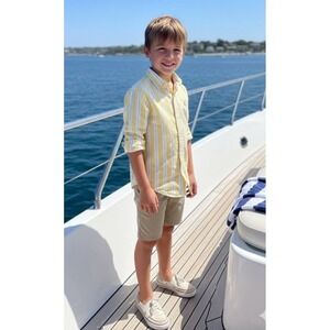 Ralph Lauren Youth Boys 12 Dress Shirt Yellow Stripe Preppy Ivy League Americana